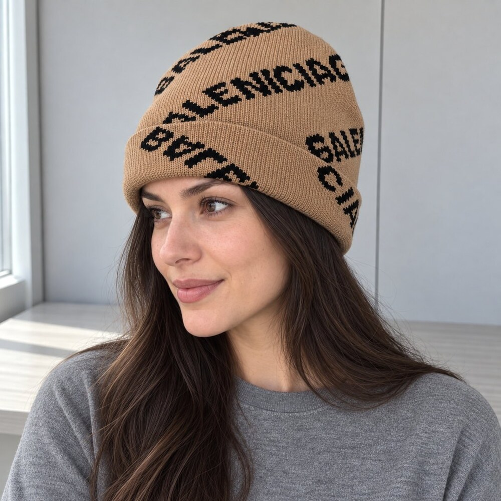 Balenciaga Camel Logo Knit Beanie - Picture 3 of 6